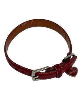 COACH Red Leather Heart Charm dog collar size small